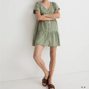 Madewell Lights pin Cuff-Sleeve Button-Front Tiered Mini Dress